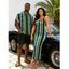 Hawaiian Vacation Couple Outfit Colorblock Zig Zag Print Bodycon Mermaid Maxi Dress and Shirt Set - multicolor S | US 4