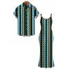 Hawaiian Vacation Couple Outfit Colorblock Zig Zag Print Bodycon Mermaid Maxi Dress and Shirt Set - multicolor S | US 4