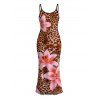 Vacation Couple Outfit Lily Floral Leopard Print Bodycon Mermaid Maxi Dress and Shirt Set - Brun Légère S | US 4