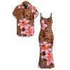 Vacation Couple Outfit Lily Floral Leopard Print Bodycon Mermaid Maxi Dress and Shirt Set - Brun Légère S | US 4