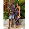Vacation Couple Outfit Colorblock Vintage Chain Print Bodycon Mermaid Maxi Dress and Shirt Set - Pourpre S | US 4