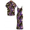 Vacation Couple Outfit Colorblock Vintage Chain Print Bodycon Mermaid Maxi Dress and Shirt Set - Pourpre S | US 4