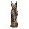 Vacation Dress Mixed Leopard Tiger Patchwork Print Bodycon Mermaid Maxi Dress - Brun L | US 8-10