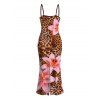 Vacation Dress Lily Floral Leopard Print Bodycon Mermaid Maxi Dress - Brun Légère XXL | US 14