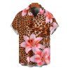 Men's Vacation Shirt Lily Floral Leopard Print Button Up Shirt - Brun Légère 5XL
