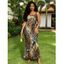 Vacation Dress Mixed Leopard Tiger Patchwork Print Bodycon Mermaid Maxi Dress - Brun XXL | US 14
