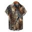 Men's Vacation Shirt Mixed Leopard Tiger Patchwork Print Button Up Shirt - Brun 5XL
