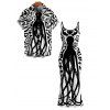 Vacation Gothic Couple Outfit Colorblock Octopus Totem Print Bodycon Mermaid Maxi Dress and Shirt Set - Noir S | US 4