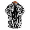 Vacation Gothic Couple Outfit Colorblock Octopus Totem Print Bodycon Mermaid Maxi Dress and Shirt Set - Noir S | US 4