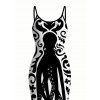 Vacation Gothic Couple Outfit Colorblock Octopus Totem Print Bodycon Mermaid Maxi Dress and Shirt Set - Noir S | US 4