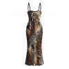 Vacation Couple Outfit Mixed Leopard Tiger Patchwork Print Bodycon Mermaid Maxi Dress and Shirt Set - Brun S | US 4