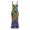 Vacation Couple Outfit Colorful Swirl Abstract Ripple Print Bodycon Mermaid Maxi Dress and Shirt Set - multicolor A S | US 4