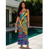 Vacation Couple Outfit Colorful Swirl Abstract Ripple Print Bodycon Mermaid Maxi Dress and Shirt Set - multicolor A S | US 4