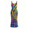 Vacation Couple Outfit Colorful Swirl Abstract Ripple Print Bodycon Mermaid Maxi Dress and Shirt Set - multicolor A S | US 4
