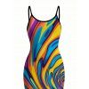 Vacation Couple Outfit Colorful Swirl Abstract Ripple Print Bodycon Mermaid Maxi Dress and Shirt Set - multicolor A S | US 4