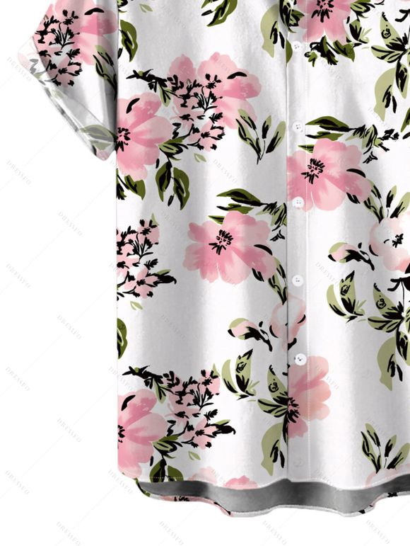 Men's Vacation Shirt Watercolor Pink Peony Floral Print Button Up Shirt - Blanc 5XL