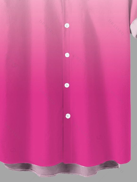 Men's Vacation Shirt Ombre Print Button Up Casual Shirt - Rose Vif 5XL