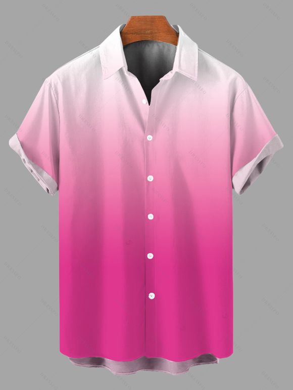 Vacation Couple Outfit Ombre Print Cut Out Tired Plunging Neck Flowy Dress and Shirt Set - Rose Vif S | US 4