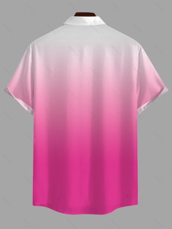 Vacation Couple Outfit Ombre Print Cut Out Tired Plunging Neck Flowy Dress and Shirt Set - Rose Vif S | US 4