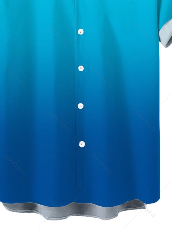 Men's Vacation Shirt Ombre Print Button Up Casual Shirt - Bleu 5XL