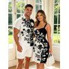 Vacation Couple Outfit Contrast Color Floral Scroll Print Dress and Shirt Set - Noir S | US 4