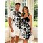 Vacation Couple Outfit Contrast Color Floral Scroll Print Dress and Shirt Set - Noir S | US 4