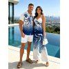 Vacation Couple Outfit Octopus Print Butterfly Lace Long Tank Top Colorblock Wide Leg Pants and Roll Up Sleeve Shirt Matching Outfit