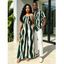 Vacation Couple Outfit Colorblock Abstract Wavy Stripe Print Tied Pocket Off the Shoulder Jumpsuit and Shirt Set - DEEP GREEN S | US 4