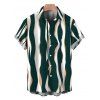 Vacation Couple Outfit Colorblock Abstract Wavy Stripe Print Tied Pocket Off the Shoulder Jumpsuit and Shirt Set - DEEP GREEN S | US 4