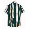 Vacation Couple Outfit Colorblock Abstract Wavy Stripe Print Tied Pocket Off the Shoulder Jumpsuit and Shirt Set - DEEP GREEN S | US 4