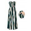 Vacation Jumpsuit Colorblock Abstract Wavy Stripe Print Tied Pocket Off the Shoulder Jumpsuit - Vert profond S | US 4