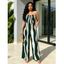 Vacation Jumpsuit Colorblock Abstract Wavy Stripe Print Tied Pocket Off the Shoulder Jumpsuit - Vert profond L | US 8-10