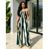 Vacation Jumpsuit Colorblock Abstract Wavy Stripe Print Tied Pocket Off the Shoulder Jumpsuit - DEEP GREEN XXL | US 14