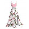 Vacation Couple Outfit Watercolor Pink Peony Floral Print Lace Hollow Out Slit Dress and Shirt Set - Rose S | US 4
