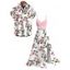 Vacation Couple Outfit Watercolor Pink Peony Floral Print Lace Hollow Out Slit Dress and Shirt Set - Rose S | US 4
