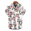 Vacation Couple Outfit Watercolor Pink Peony Floral Print Lace Hollow Out Slit Dress and Shirt Set - Rose S | US 4