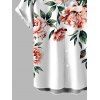 Vacation Couple Outfit Watercolor Peony Floral Leaf Print Cut Out Plunging Neck Tiered Flowy Dress and Shirt Set - Blanc S | US 4