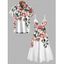 Vacation Couple Outfit Watercolor Peony Floral Leaf Print Cut Out Plunging Neck Tiered Flowy Dress and Shirt Set - Blanc S | US 4
