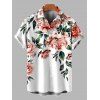 Vacation Couple Outfit Watercolor Peony Floral Leaf Print Cut Out Plunging Neck Tiered Flowy Dress and Shirt Set - Blanc S | US 4