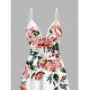 Vacation Couple Outfit Watercolor Peony Floral Leaf Print Cut Out Plunging Neck Tiered Flowy Dress and Shirt Set - Blanc S | US 4
