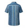 Ethnic Vacation Crochet Couple Outfit: Zig Zag Geometric Print Bowknot Off the Shoulder Cropped Top, Scalloped Shorts, Button Up Shirt - Bleu S | US 4