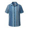 Ethnic Vacation Crochet Couple Outfit: Zig Zag Geometric Print Bowknot Off the Shoulder Cropped Top, Scalloped Shorts, Button Up Shirt - Bleu S | US 4