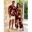 Vacation Couple Outfit Hand‑Drawn Orchid Floral Print Pocket Off the Shoulder Jumpsuit and Shirt Set - Rouge foncé S | US 4