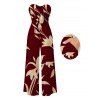 Vacation Couple Outfit Hand‑Drawn Orchid Floral Print Pocket Off the Shoulder Jumpsuit and Shirt Set - Rouge foncé S | US 4