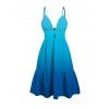Vacation Couple Outfit Ombre Print Cut Out Tired Plunging Neck Flowy Dress and Shirt Set - Bleu S | US 4