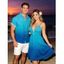 Vacation Couple Outfit Ombre Print Cut Out Tired Plunging Neck Flowy Dress and Shirt Set - Bleu S | US 4