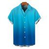 Vacation Couple Outfit Ombre Print Cut Out Tired Plunging Neck Flowy Dress and Shirt Set - Bleu S | US 4