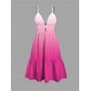 Vacation Couple Outfit Ombre Print Cut Out Tired Plunging Neck Flowy Dress and Shirt Set - Rose Vif S | US 4