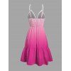 Vacation Couple Outfit Ombre Print Cut Out Tired Plunging Neck Flowy Dress and Shirt Set - Rose Vif S | US 4