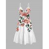 Vacation Dress Watercolor Peony Floral Leaf Print Cut Out Plunging Neck Tiered Flowy Dress - Blanc XXL | US 14